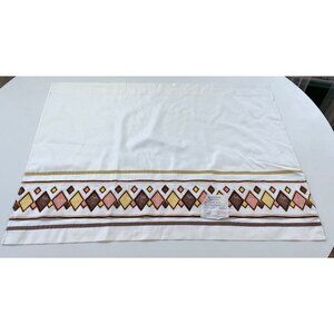Vintage 1960s short curtain, white cotton with felted diamonds print in orange